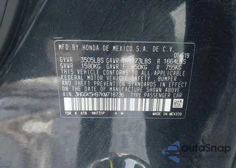 2019 Honda Fit Ex-L из США, поврежденный, VIN 3HGGK5H97KM718736